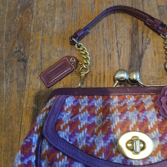 Coach Vintage Tweed Kisslock Top Handle Mini Bag Pink Purple Floral Chain Strap - Picture 4 of 14